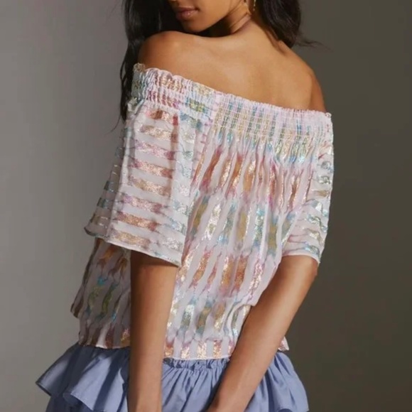 Delfi Collective - Off-The-Shoulder Multi-color Silk Blouse - Size M - NWT - Picture 5 of 5